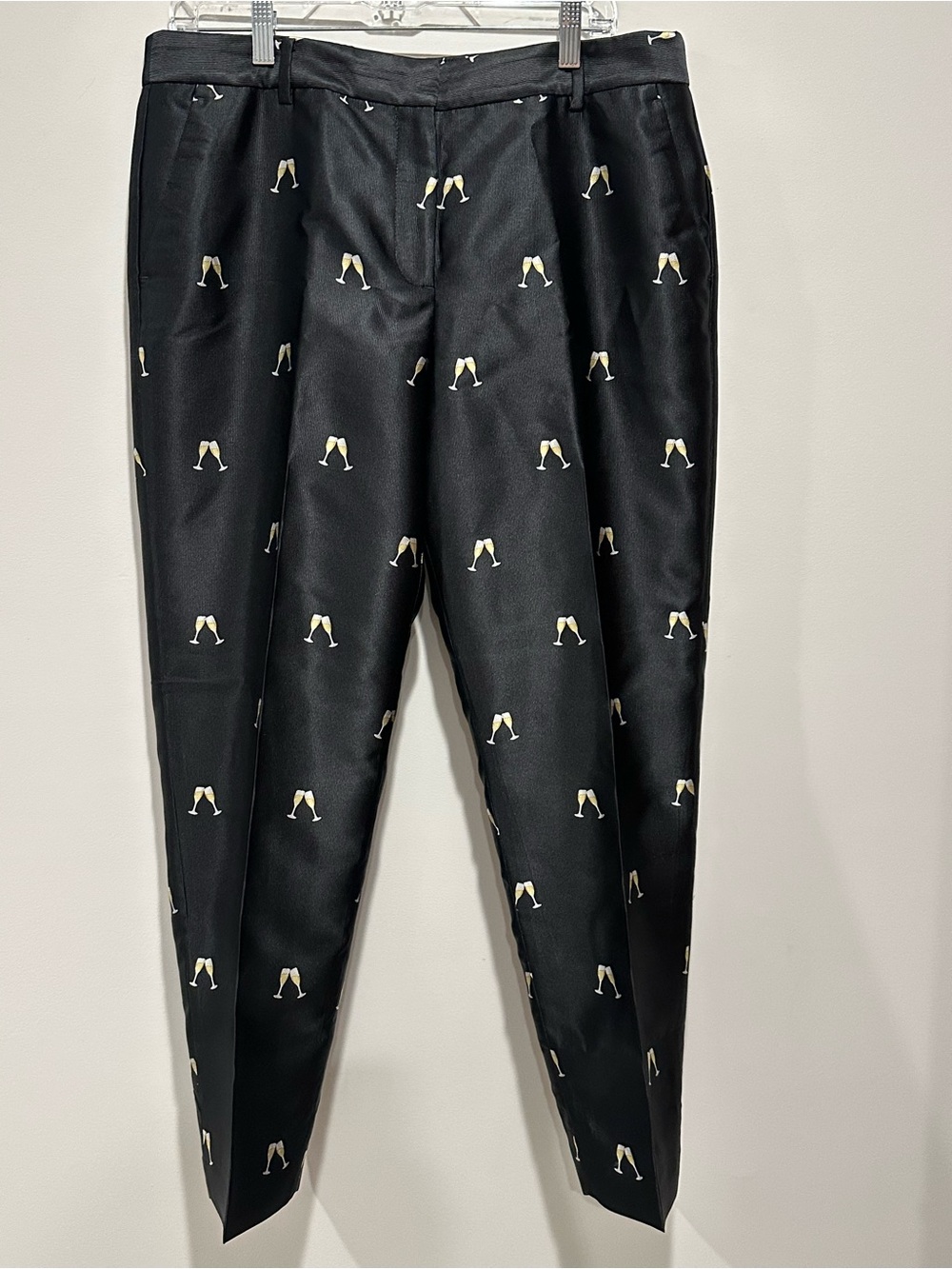 Talbots Black Ankle Pants with Champagne Glass Embroidery